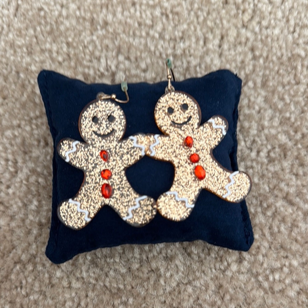 Dangle Gingerbread Man Earrings with Red Accents